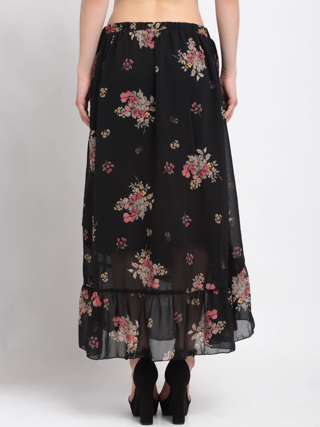 KLOTTHE Black Polyester Floral Skirt