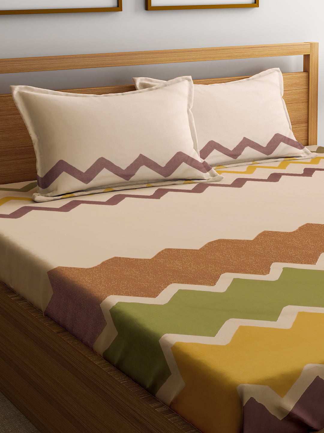 Klotthe Multi Abstract 300 TC Cotton Blend Elasticated Double Bedsheet Set in Book Fold Packing