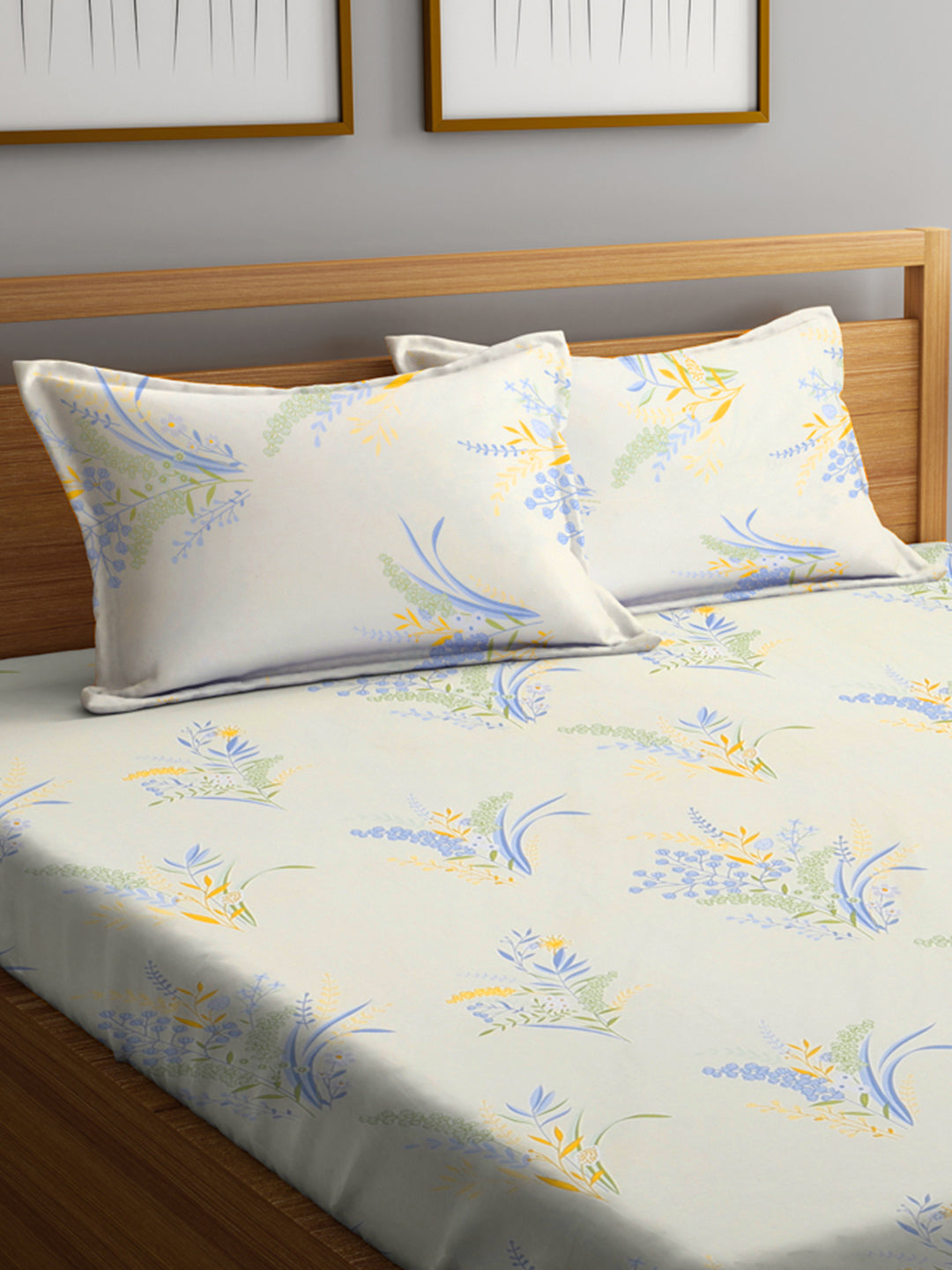 Klotthe Multi Floral 300 TC Cotton Blend Double Bedsheet with 2 Pillow Covers