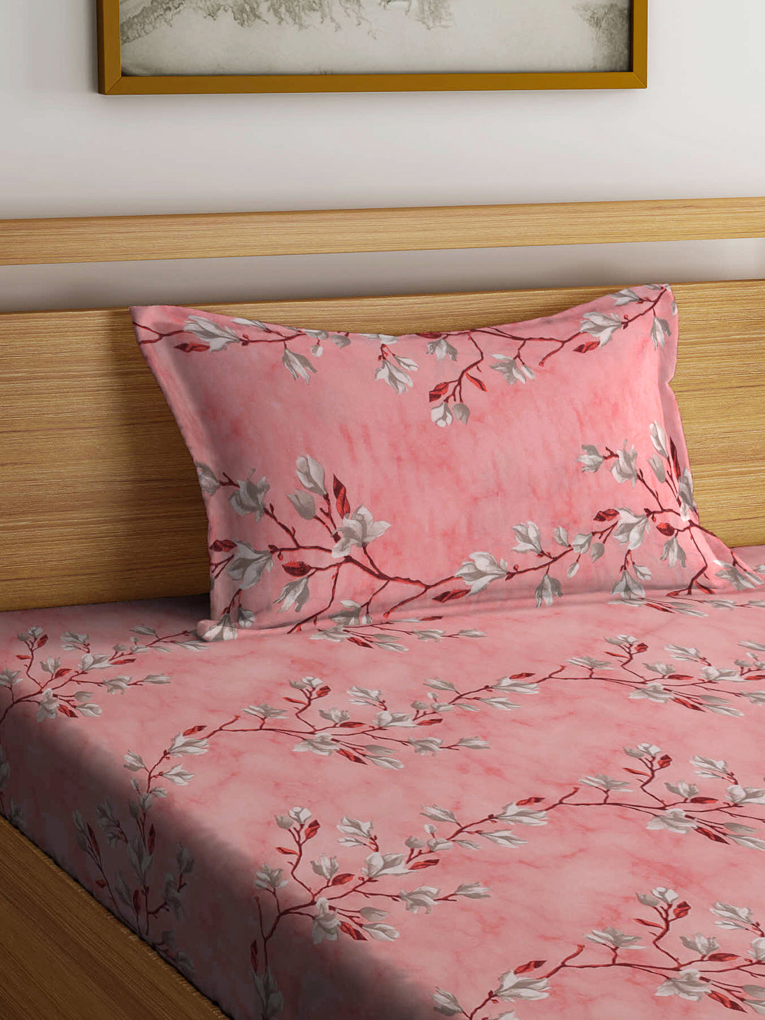 Klotthe Multicolor Floral 400 TC Pure Cotton Fitted Single Bedsheet Set in Book Fold Packing