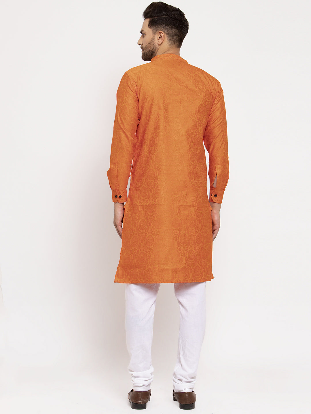 KLOTTHE Orange Cotton Silk Woven Design Kurtas