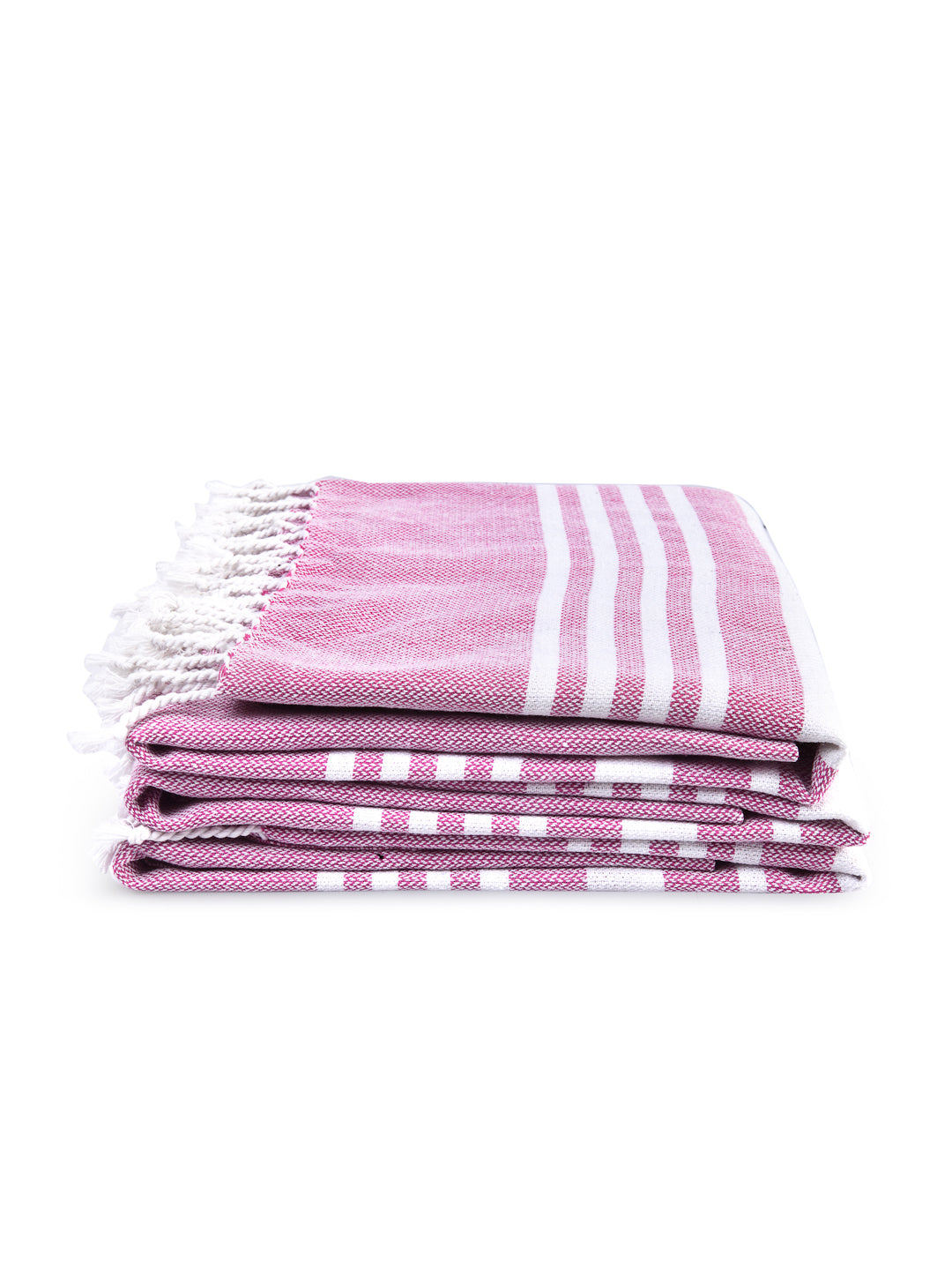 KLOTTHE Set of 3 Pink Cotton Striped Bath Towels (150X75 cm)