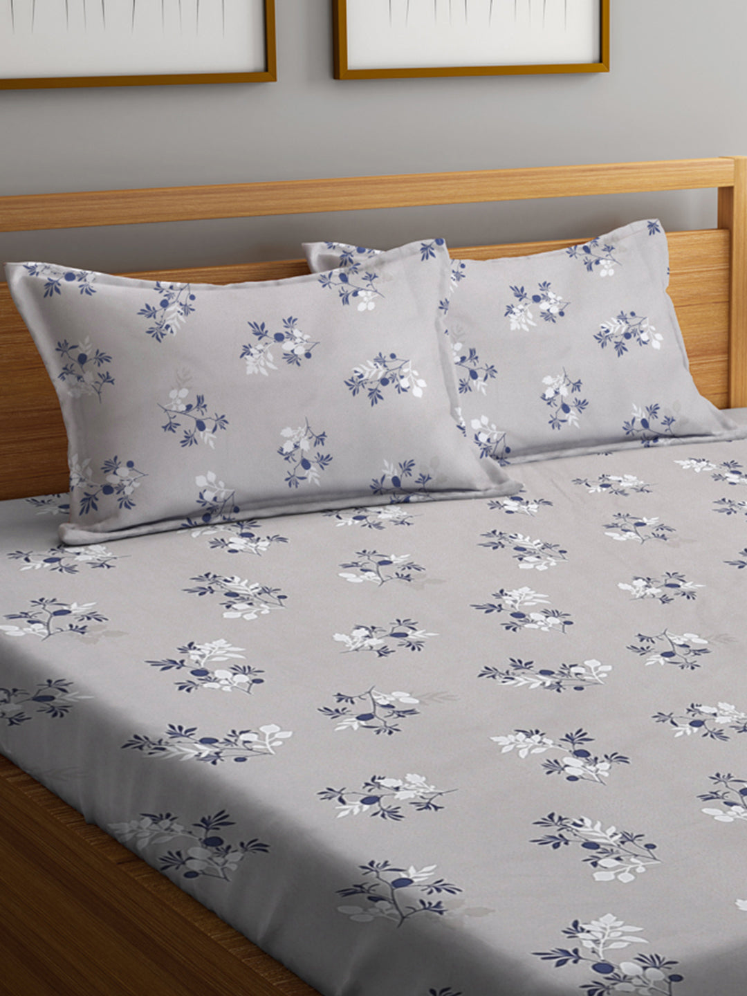 Klotthe Multi Floral 300 TC Cotton Blend Double Bed Sheet with 2 Pillow Covers in Book Fold Packing