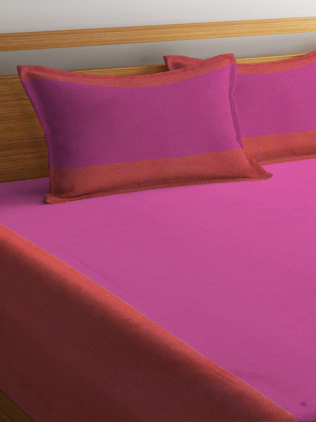 Klotthe Pink Solid Cotton Double Bed Cover With 2 Pillow Covers