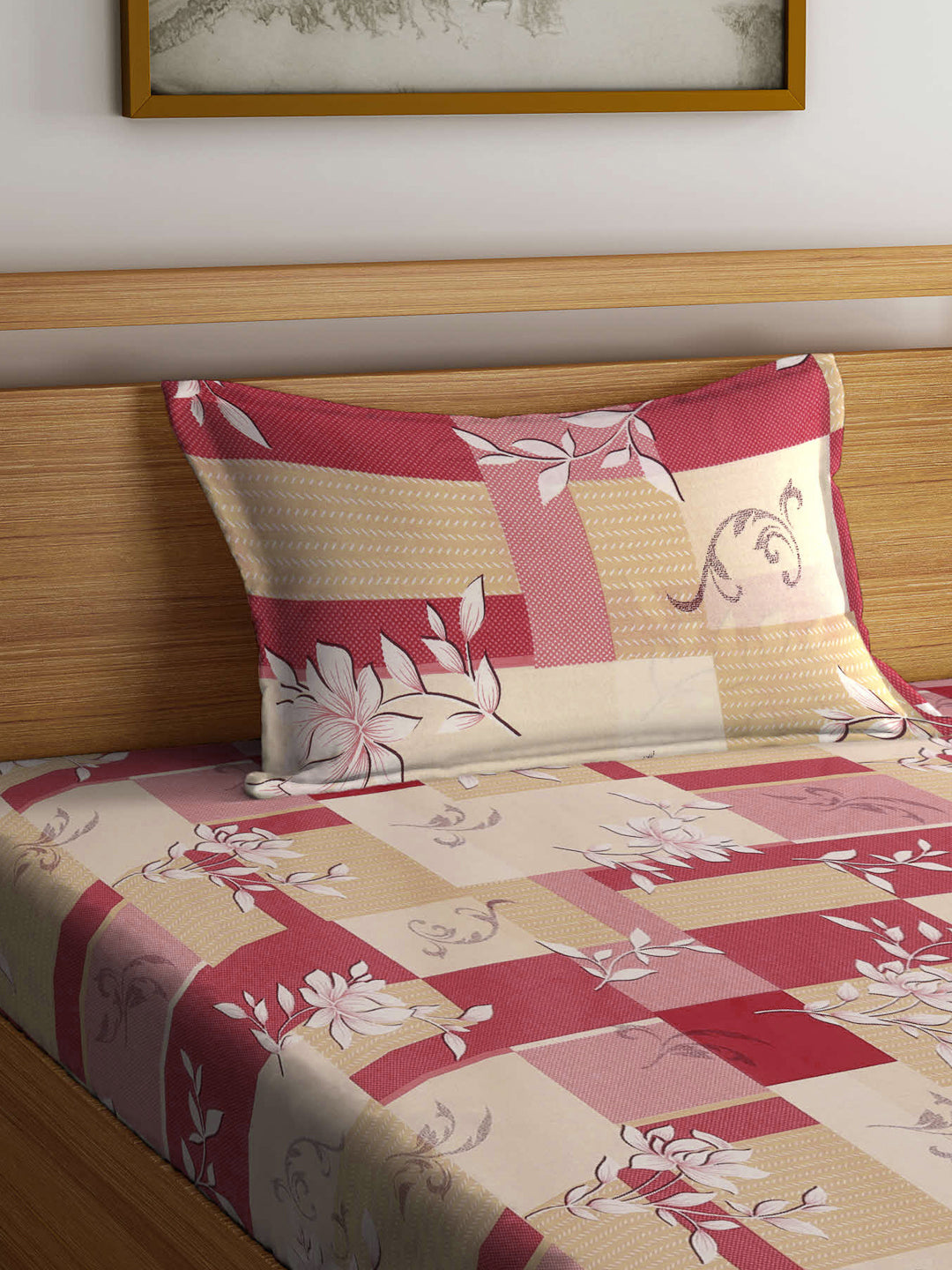Klotthe Multicolor Floral 400 TC Pure Cotton Single Bedsheet with Pillow Cover