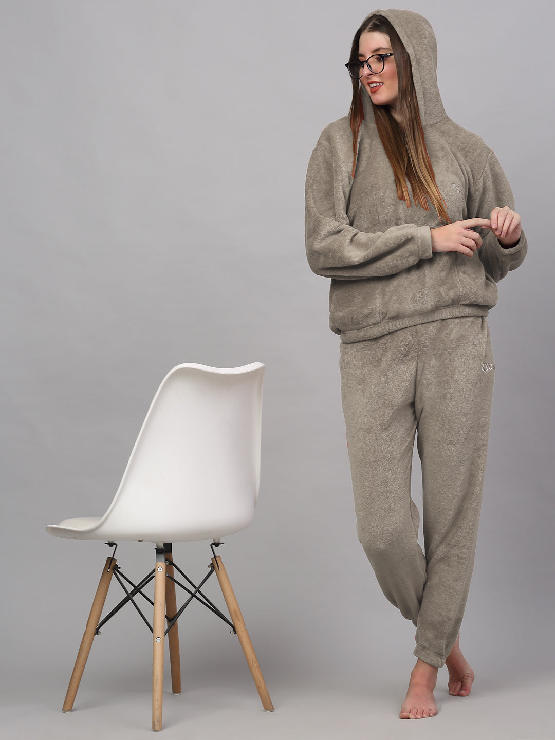 Woolen Fleece Winter Warm Hooded Night Suits for Women by KLOTTHE®
