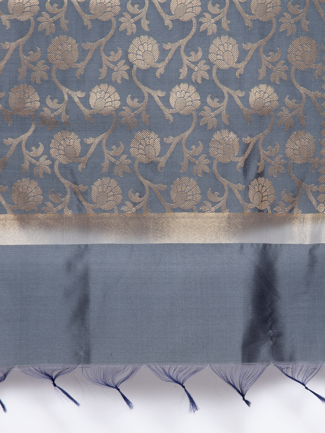 KLOTTHE Women Grey Floral Silk Blend Dupatta (230 cm X 90 cm)