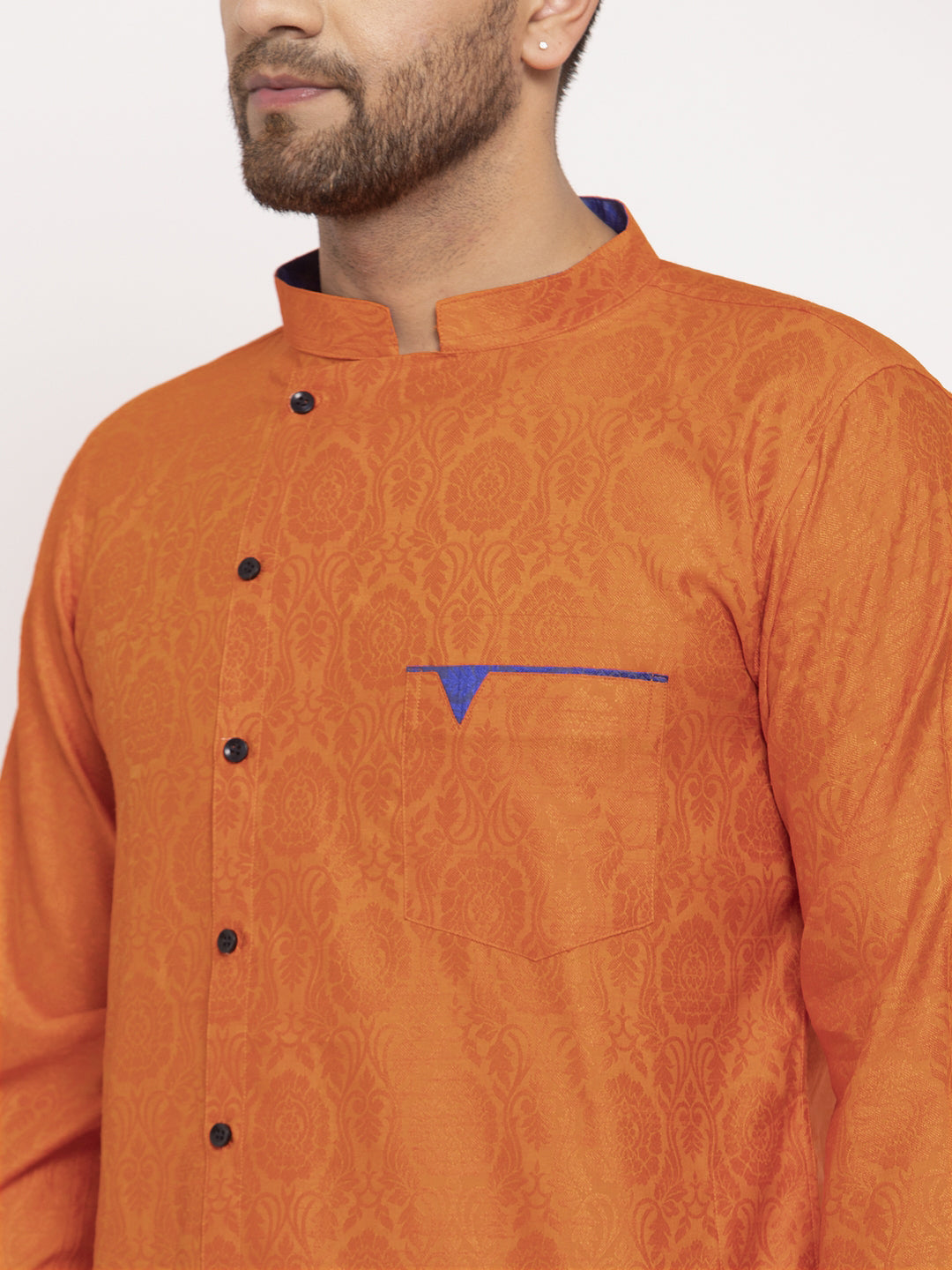 KLOTTHE Orange Cotton Silk Woven Design Kurtas