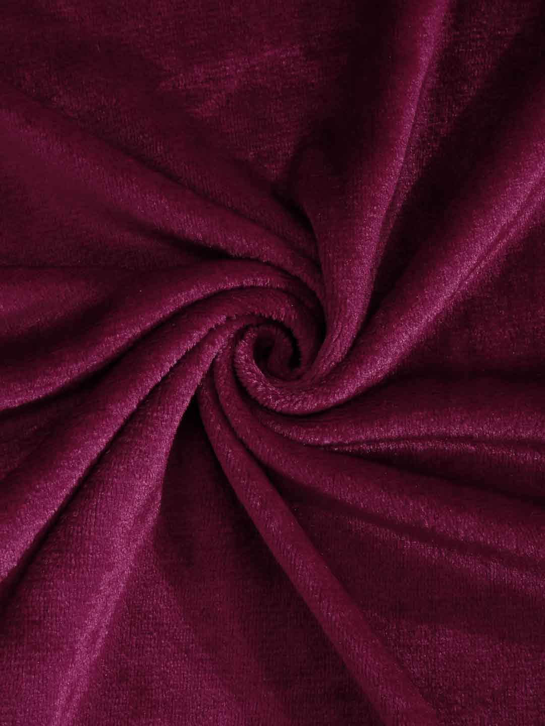 Klotthe Maroon Solid Woolen Fitted Double Bed Sheet with 2 Pillow Covers