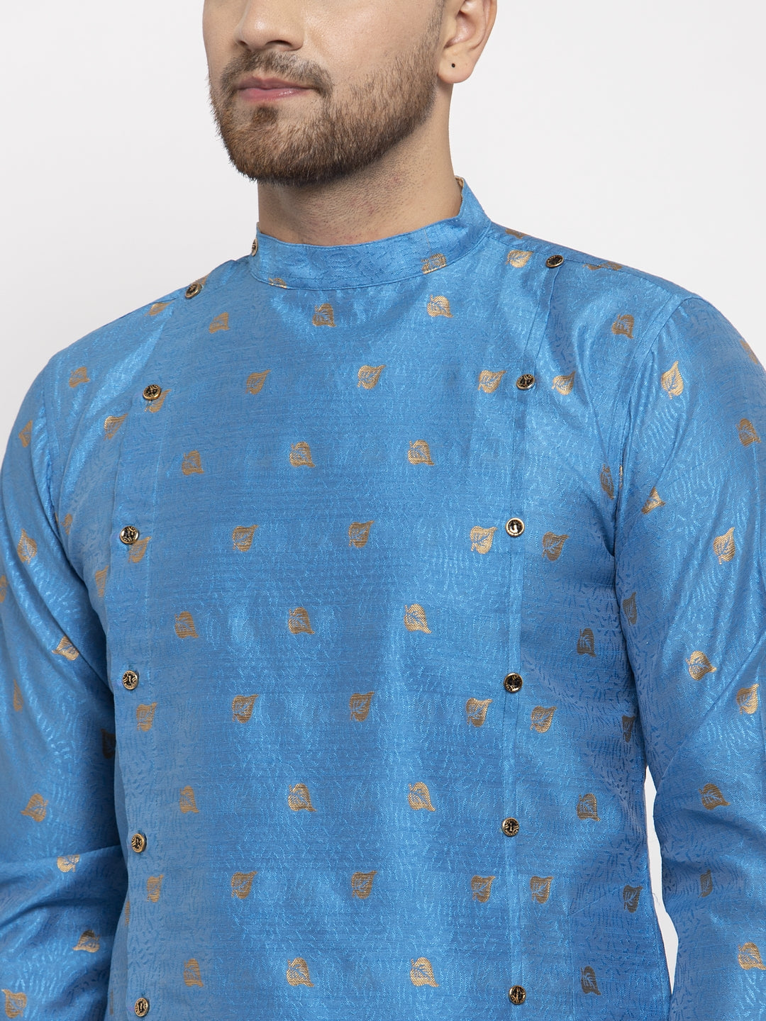 KLOTTHE Blue Cotton Woven Design Kurta With Pyjama
