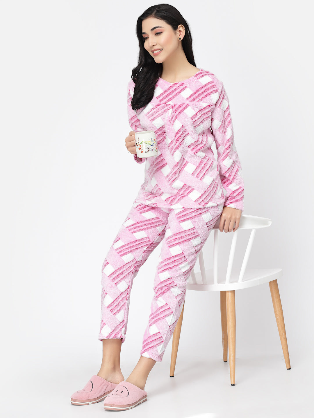 Klotthe Women Pink Printed Wool Blend Night Suit