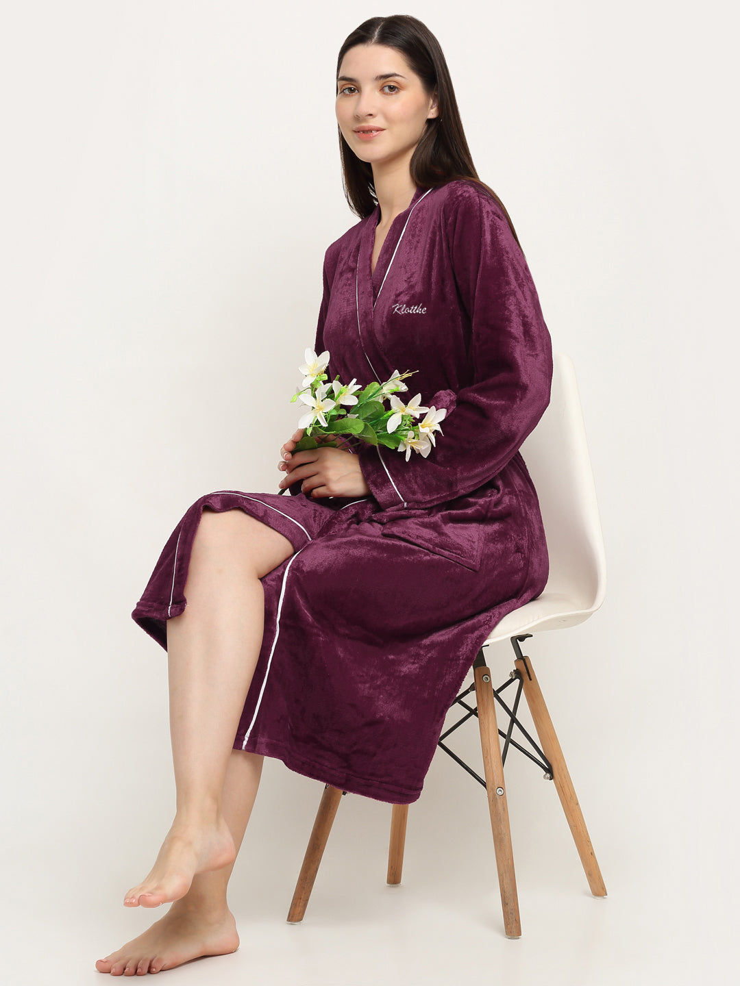 Maroon Robe Big Klotthe Women Maroon Solid Wool Bath Robe With Belt – KLOTTHE®
