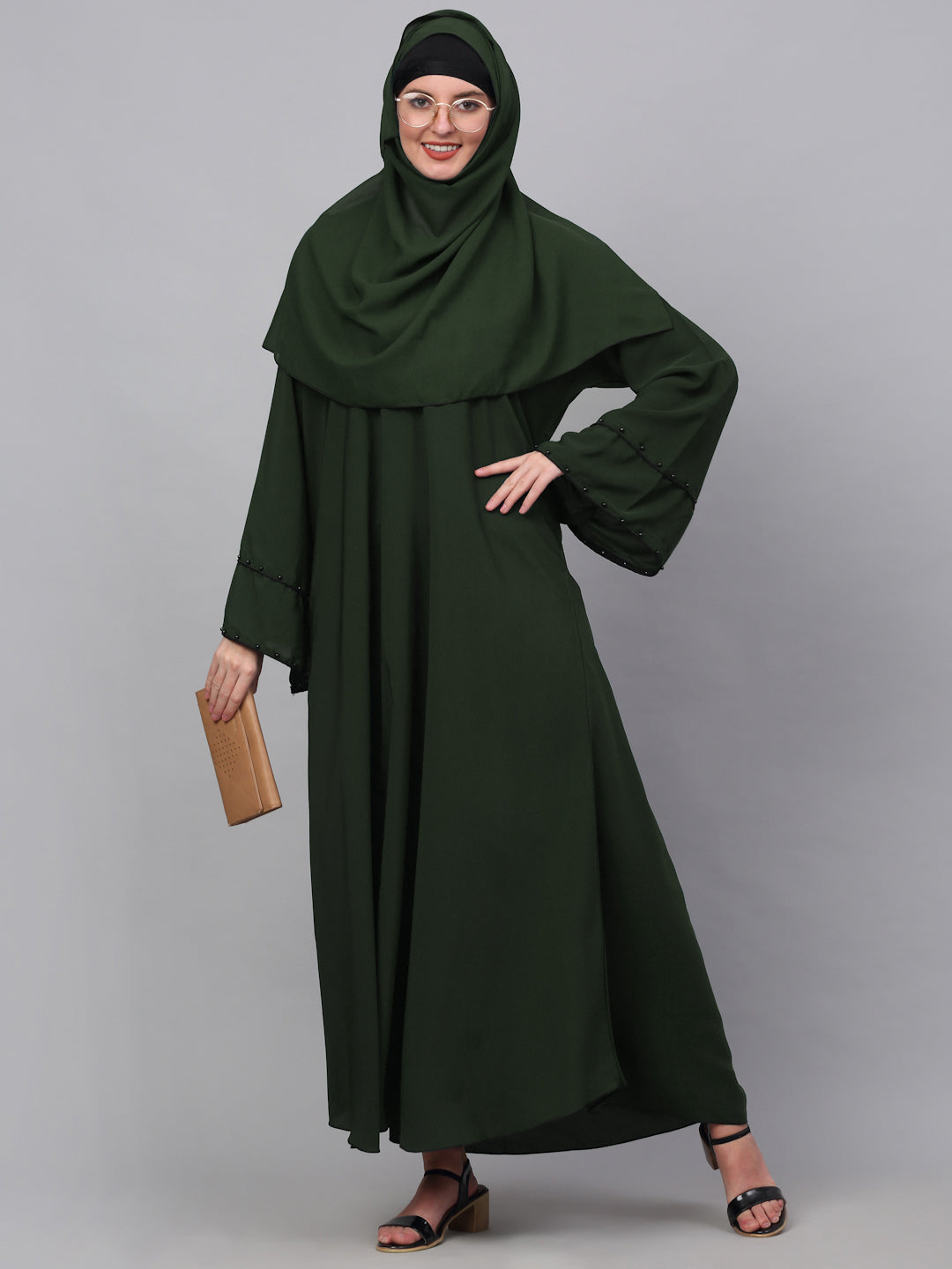 Klotthe Women Olive Embellished Burqa With Scarves