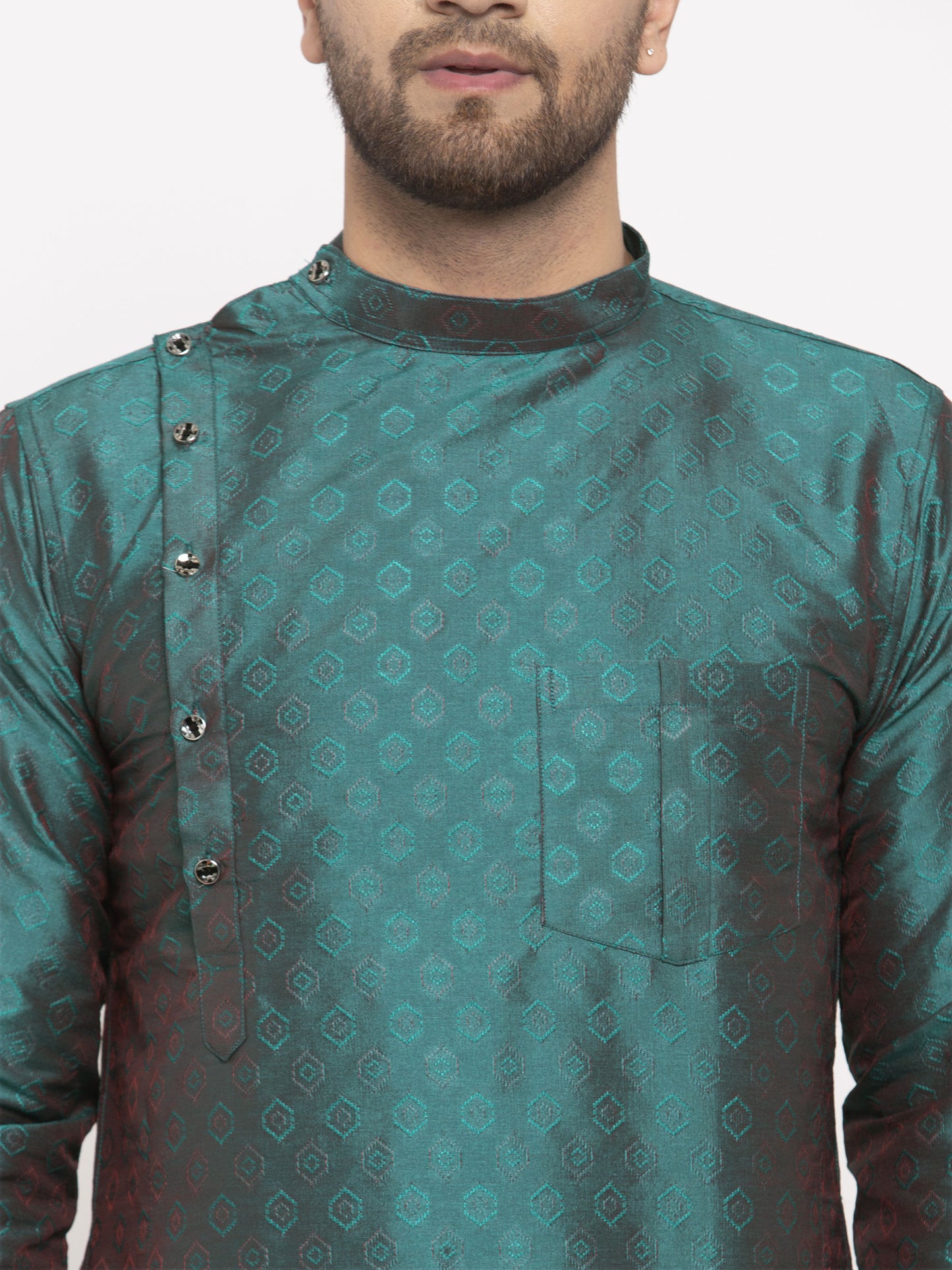 KLOTTHE Green Cotton Silk Woven Design Kurtas