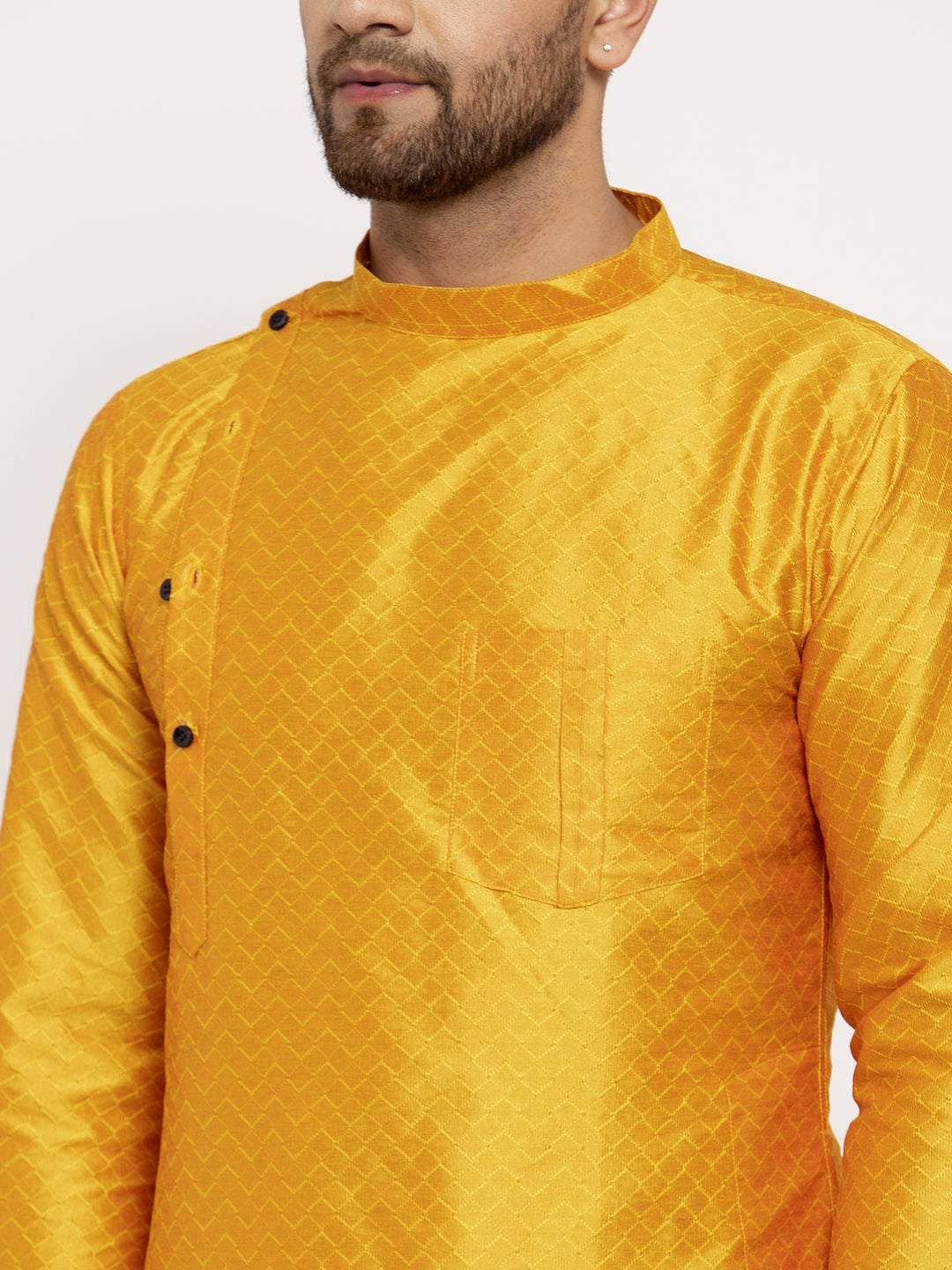KLOTTHE Yellow Cotton Silk Woven Design Kurtas