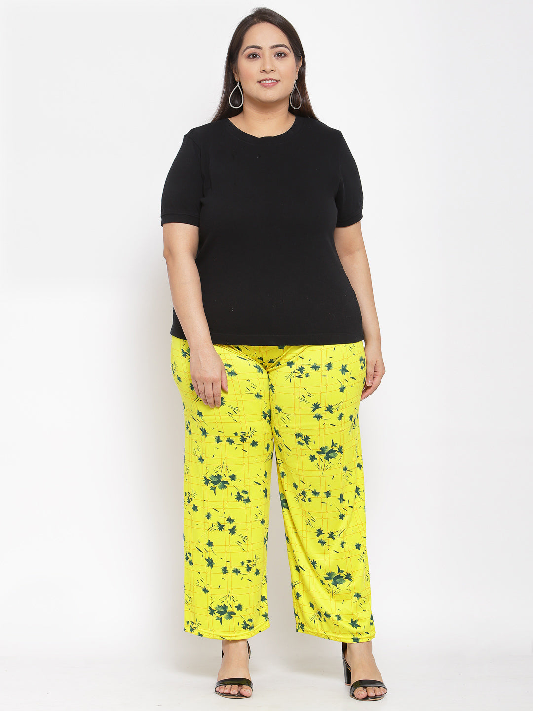KLOTTHE Yellow Viscose Rayon Printed Palazzo