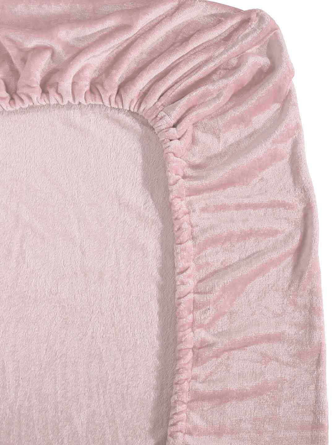 Klotthe Light Pink Solid Woolen Fitted Double Bed Sheet with 2 Pillow Covers