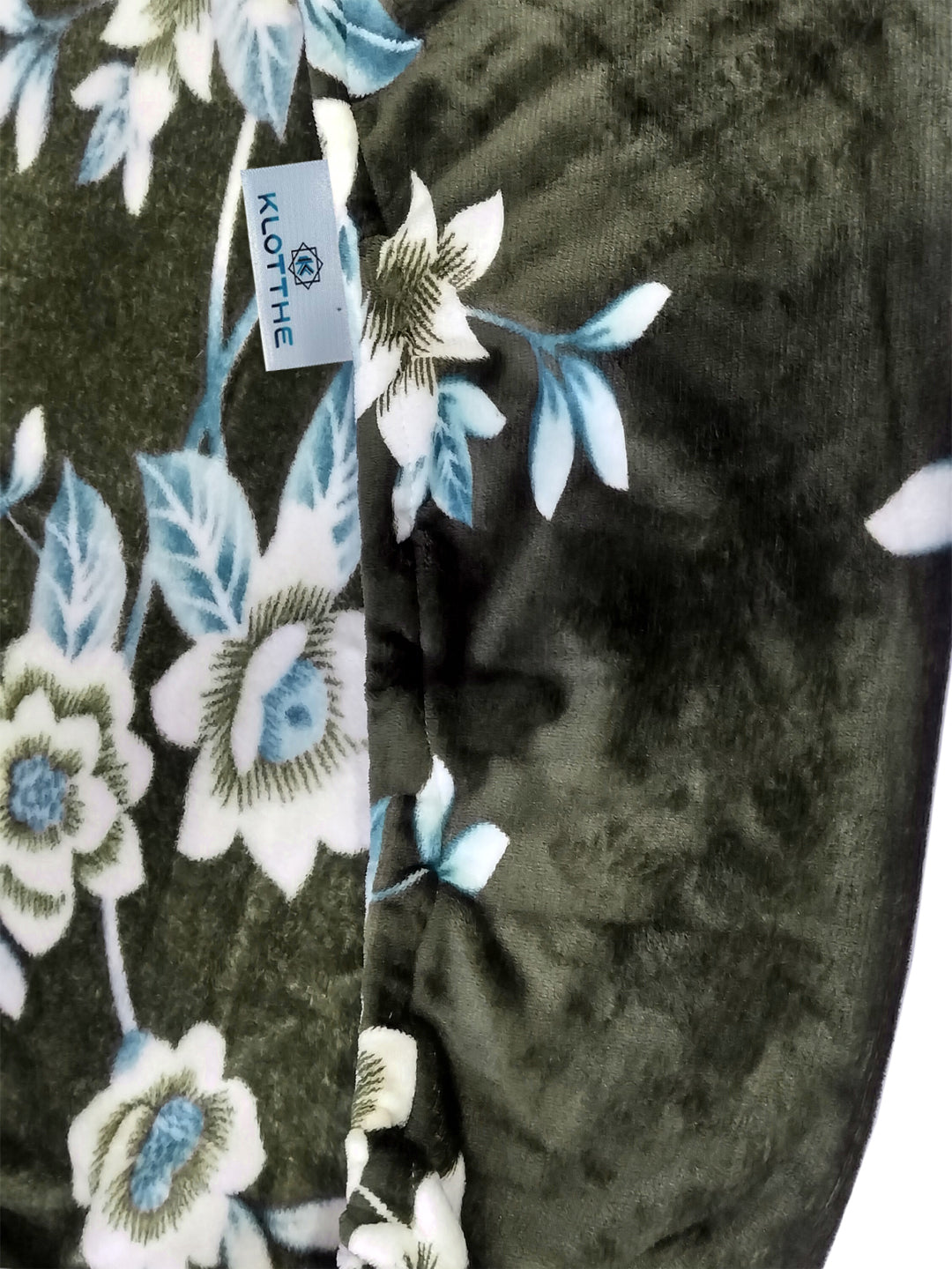 Klotthe Olive Floral Woolen Fitted Double Bed Sheet with 2 Pillow Cove