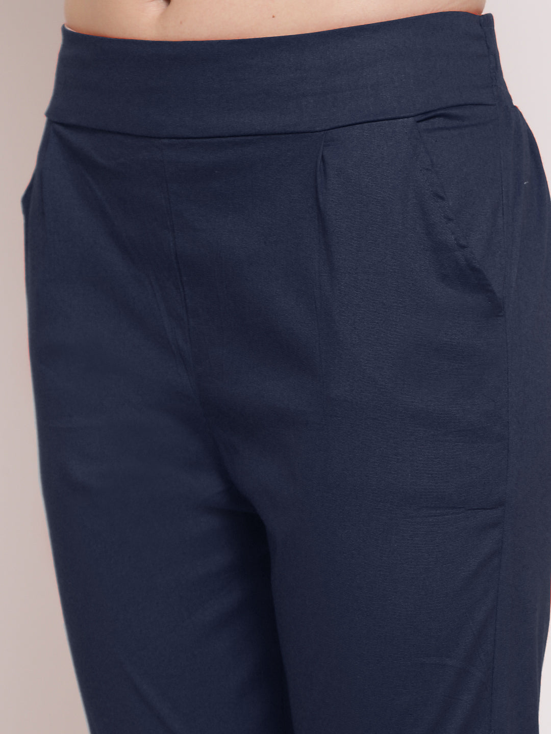 Klotthe Women Navy Blue Solid Slim Fit Trouser