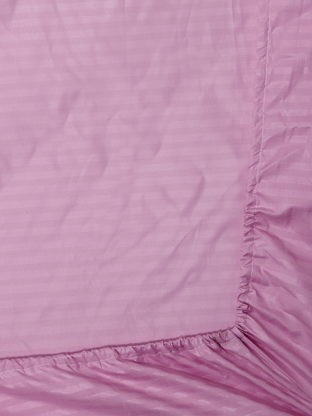 Klotthe Dark Pink Striped 300 TC Cotton Blend Elasticated Super King Double Bedsheet with 2 Pillow Covers (270X270 cm)