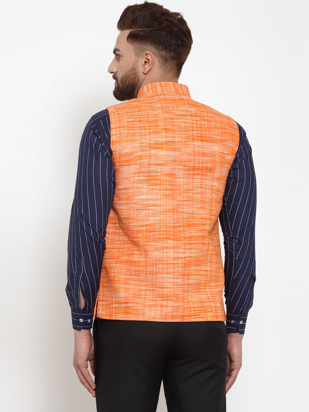 KLOTTHE Orange Pure Cotton Woven Design Nehru Jacket