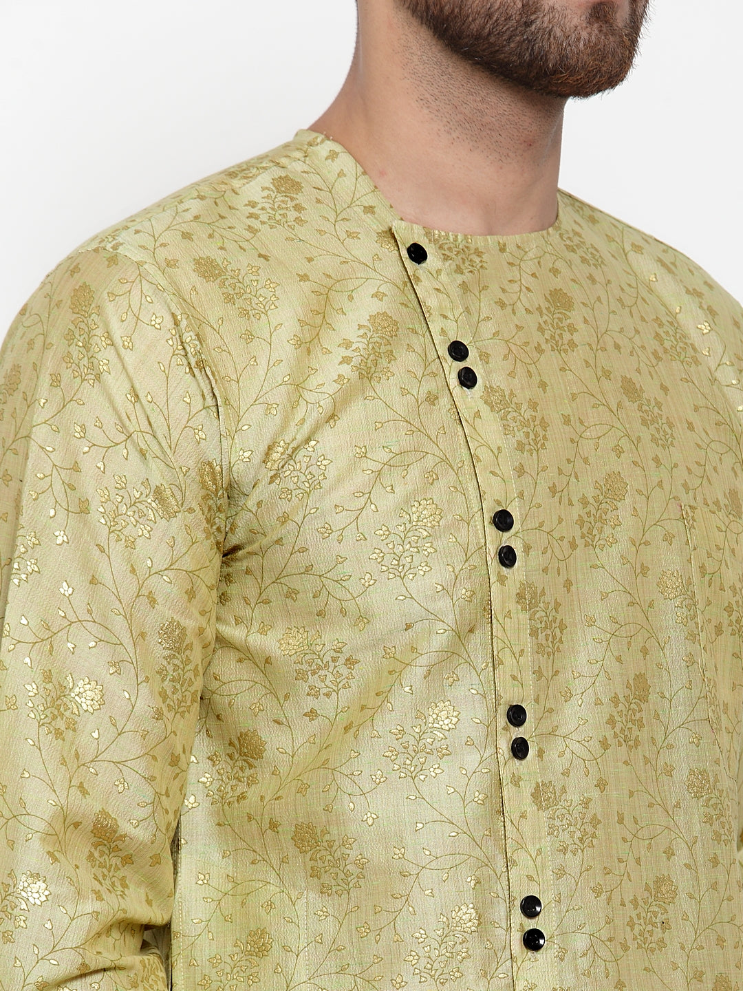 Klotthe Green Round Neck Embellished Cotton Silk Kurta