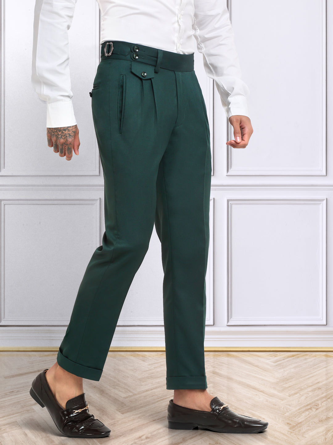 Italian Style Formal Gurkha Pant-BottleGreen