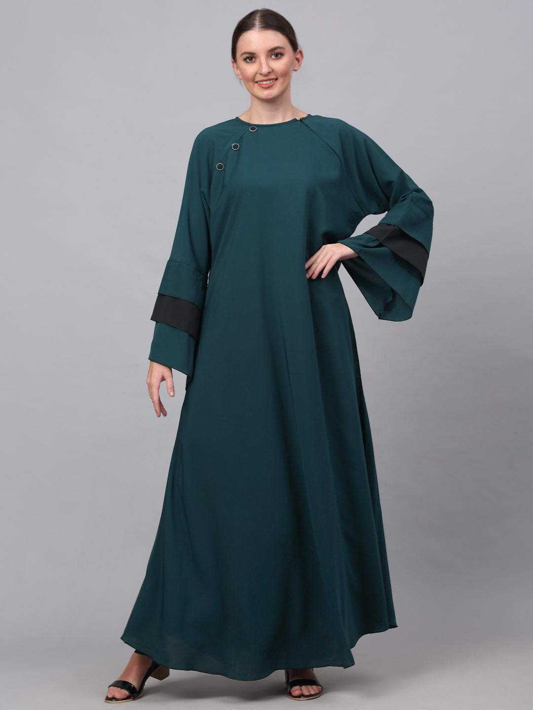 Klotthe Women Turq Embellished Burqa With Scarves