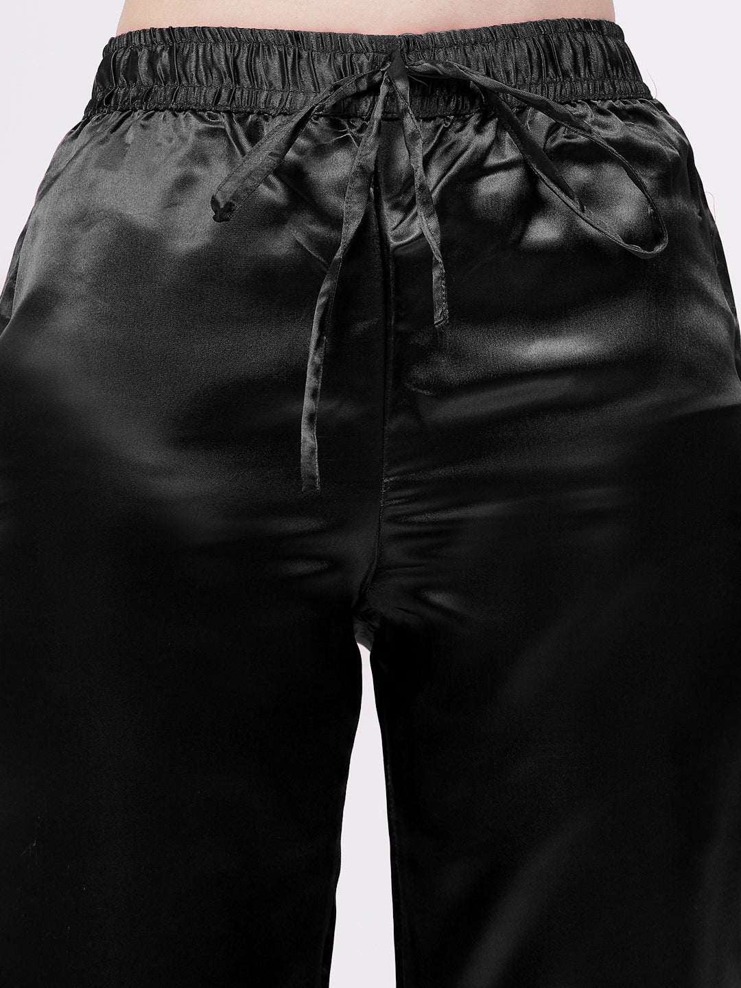 Klotthe Women Black Solid Satin Night Suit by KLOTTHE