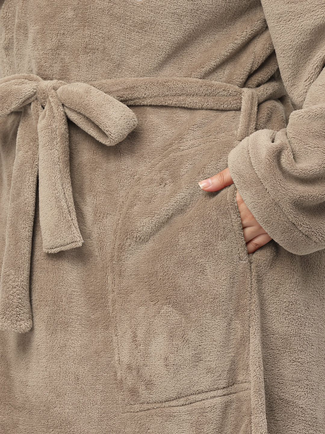 Klotthe Women Brown Solid Bath Robe With Belt