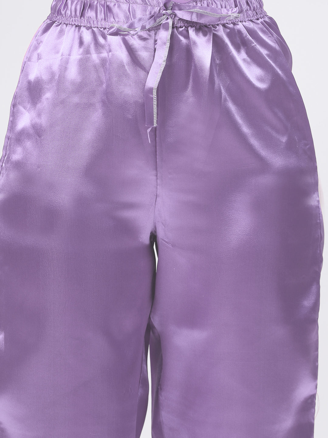 Klotthe Women Purple Solid Satin Kaftan Night Suit by KLOTTHE