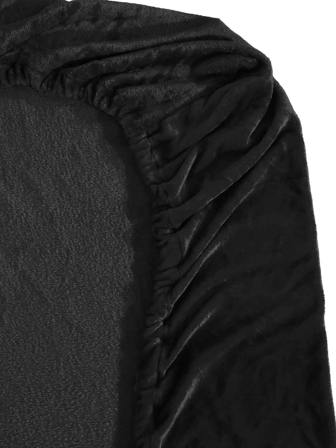 Klotthe Black Solid Woolen Fitted Single Bed Sheet with Pillow Cover