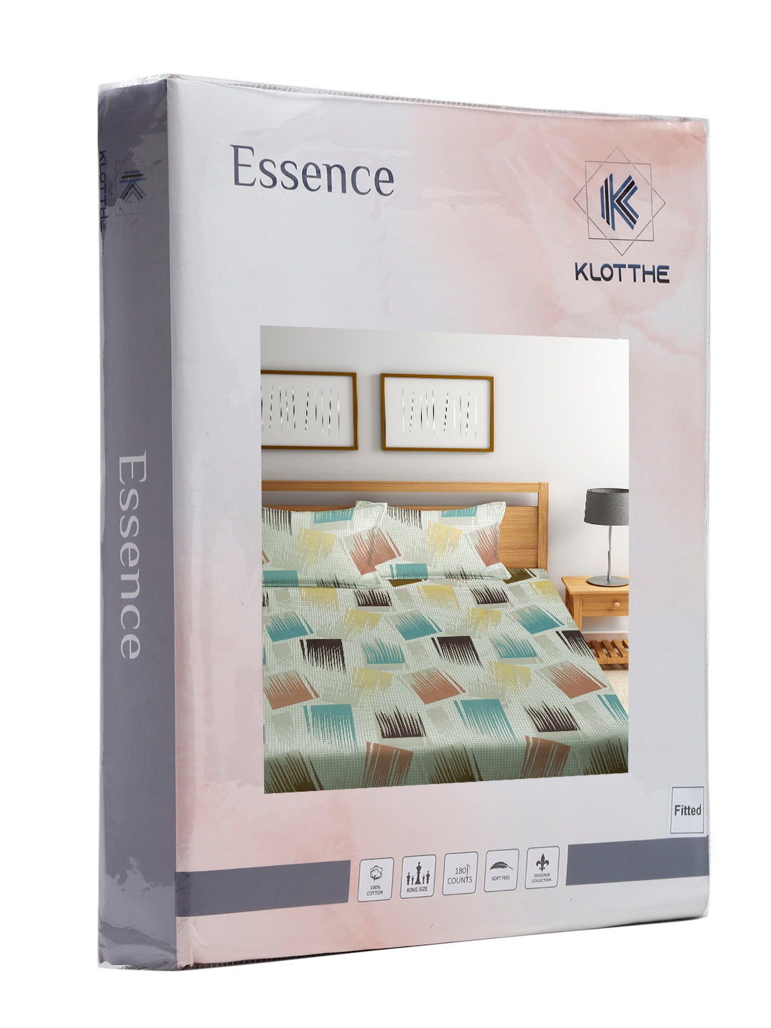 Klotthe Multi Abstract 300 TC Cotton Blend Elasticated Double Bedsheet Set in Book Fold Packing
