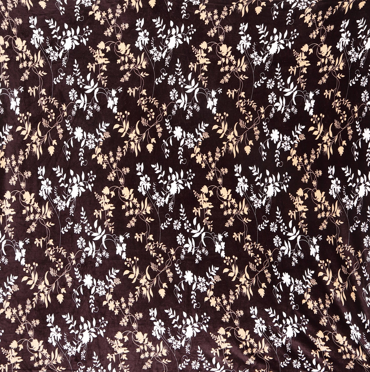 Klotthe Brown Floral Woolen Fitted Double Bed Sheet with 2 Pillow Covers