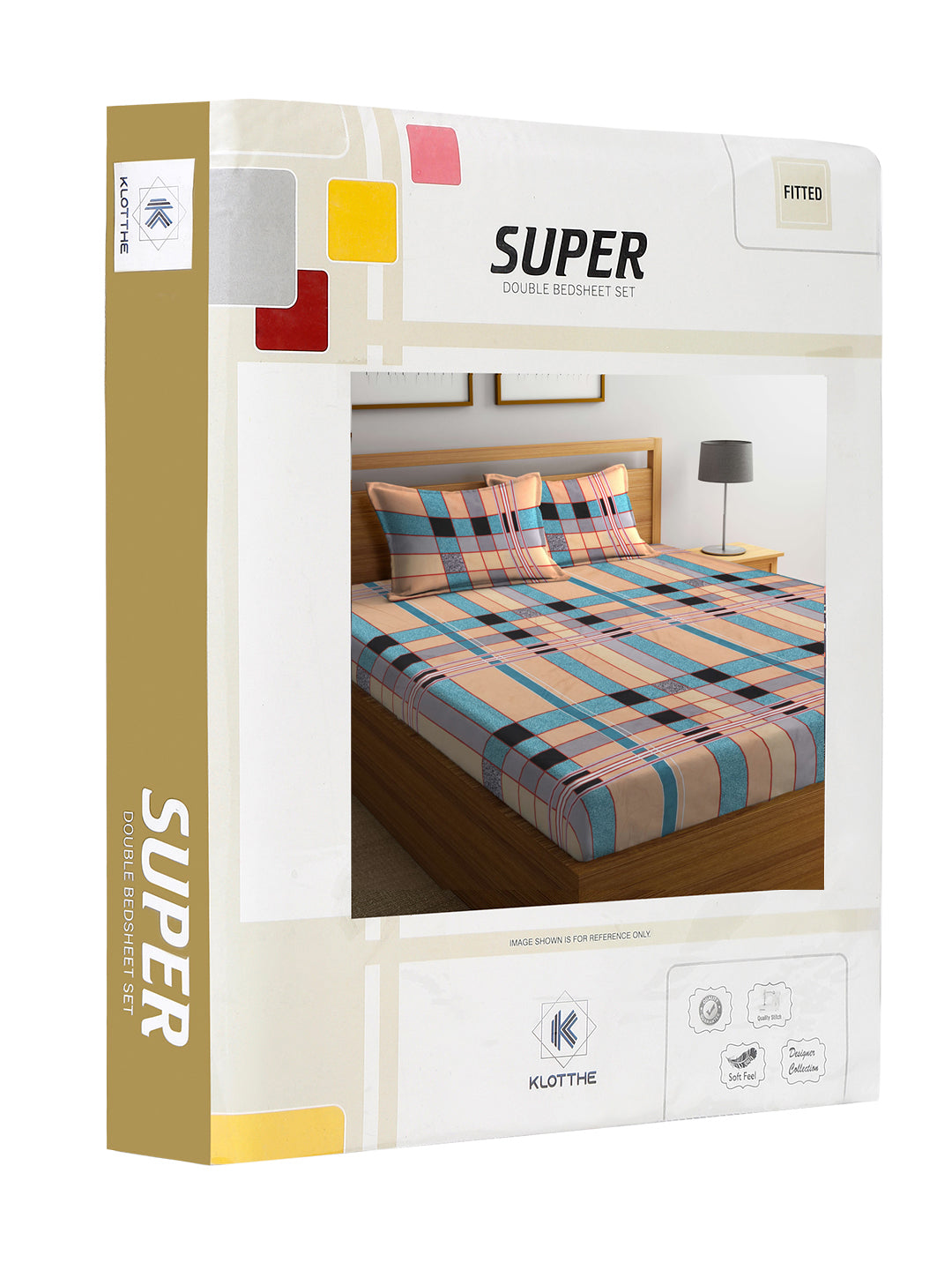 Klotthe Multi Striped 300 TC Cotton Blend Fitted Double Bedsheet with 2 Pillow Covers in Book Fold Packing