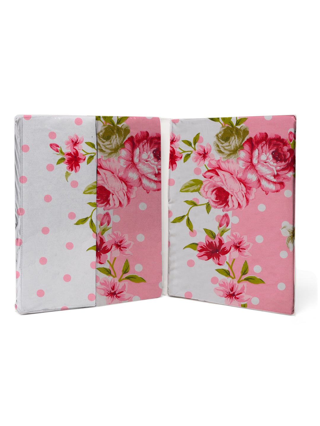 Klotthe Pink Floral 300 TC Cotton Blend Elasticated Double Bedsheet Set in Book Fold Packing