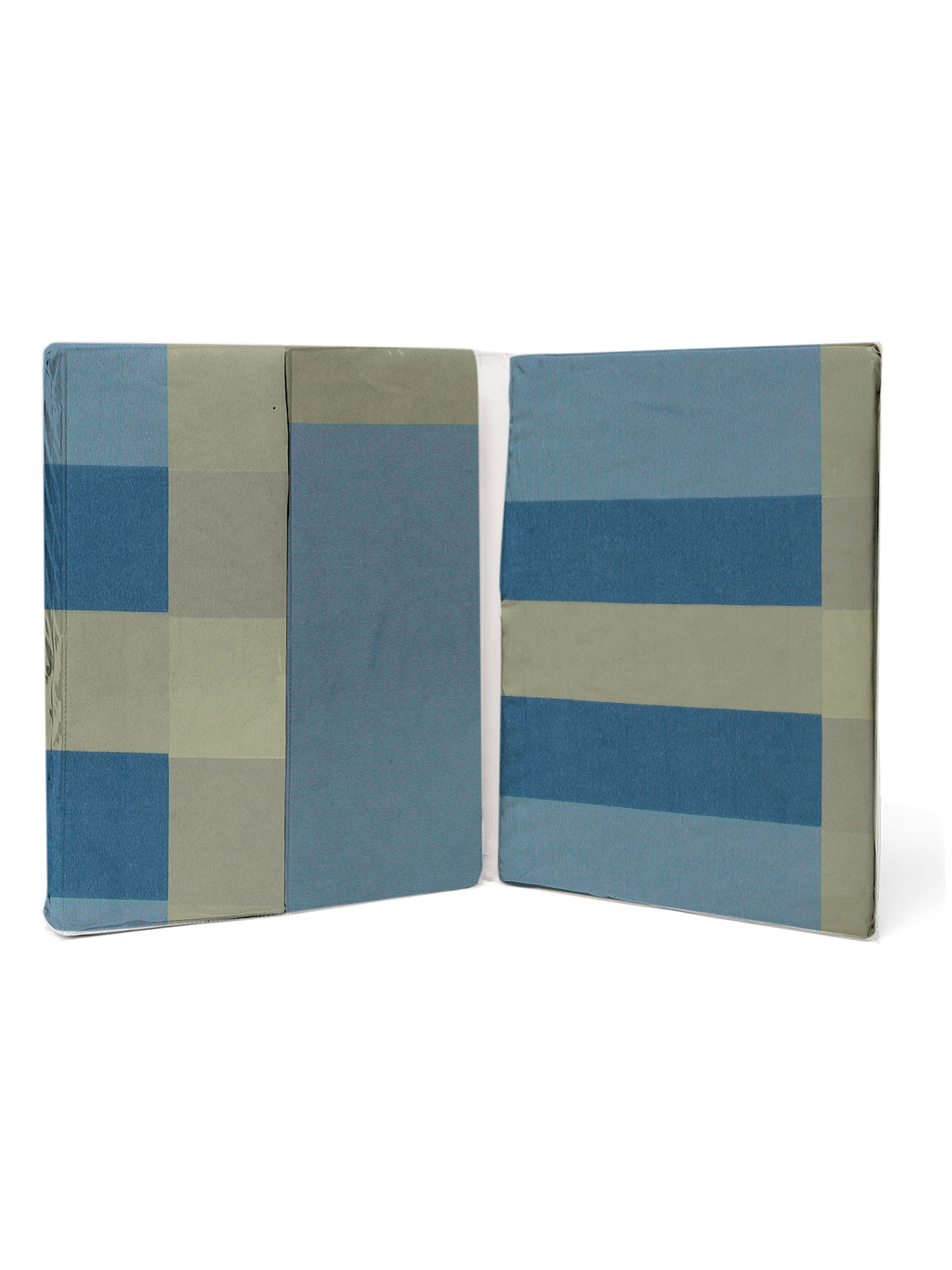 Klotthe Blue Geometric 300 TC Cotton Blend Elasticated Double Bedsheet Set in Book Fold Packing